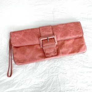 Hobo International Audrey Rose Pink Leather Wristlet Clutch Buckle Handb…